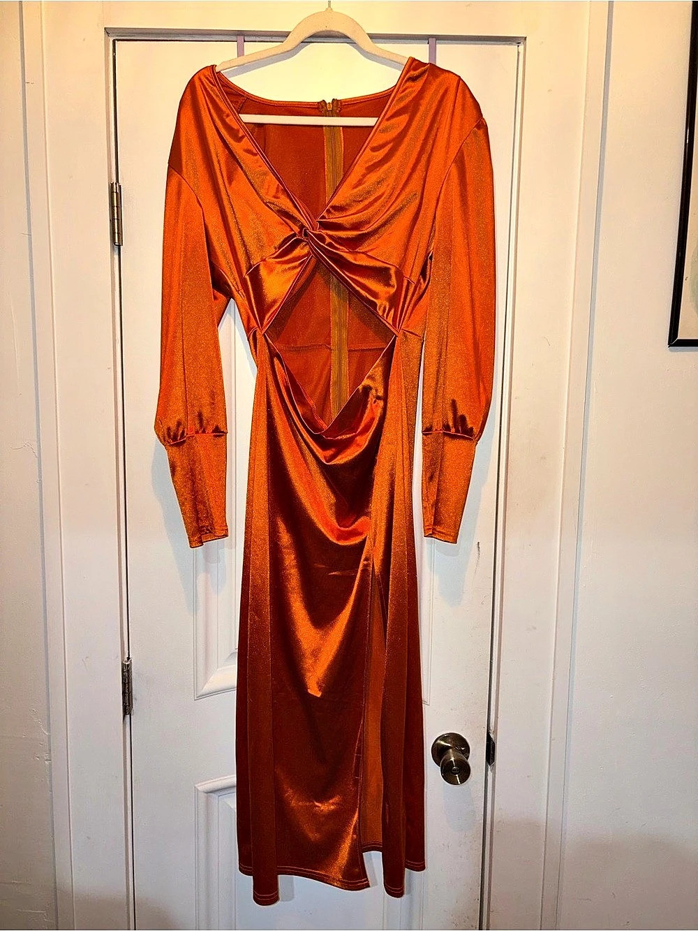 Orange Satin-Look Formal Maxi Dress, like new. Size M
